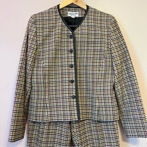 Pendleton Vintage 100% Virgin Wool Houndstooth Button Front Pant Suit Sz 12 70s
